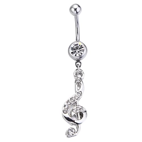 Epinki Bauchnabelpiercing Chirurgenstahl, Musiknote Form mit Weiß Zirkonia Anhänger Nabel Ring Körper Piercing Schmuck Körper Schmuck für Frauen Mädchen Weiß von Epinki