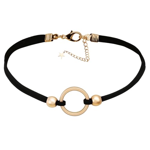 Epinki Choker Kette Damen Hohl Kreis Halsband Samt Schmuck Verstellbare Dancing Halloween Geburtstag Party Cosplay, Schwarz Gold, 32.2+8.4CM von Epinki