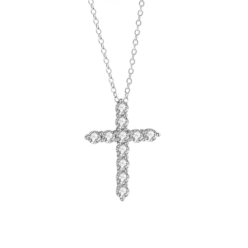 Epinki Damen Halskette Modeschmuck 14K Au585 Weißgold, Weiß Moissanit Anhänger Damenkette Kreuz mit Rundschliff, Gold 585 Kette Frauen Echt Gold Schmuck, 40+5CM von Epinki
