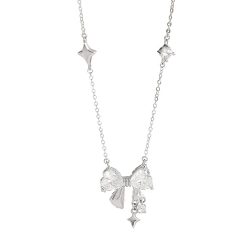 Epinki Damen Kette Hochzeit Weißgold Au750, Stern Bow-Knot Damenkette Anhänger mit Moissanit Weiß Herzschliff, 18K Halskette Frauen Echt Goldschmuck, 40+5CM von Epinki