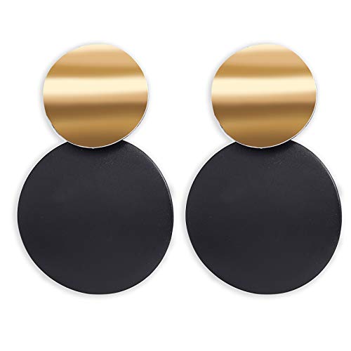 Epinki Damen Ohrringe Doppel Rund Form Damenohrringe Glitzer Ohrschmuck Gold Schwarz von Epinki