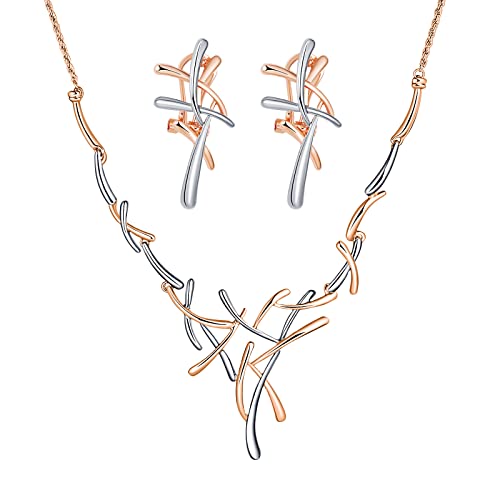 Epinki Damen Schmuck-Set, Edelstahl Baum Geäst Form Ohrringe Halskette 43+5.5CM, Rose Gold von Epinki