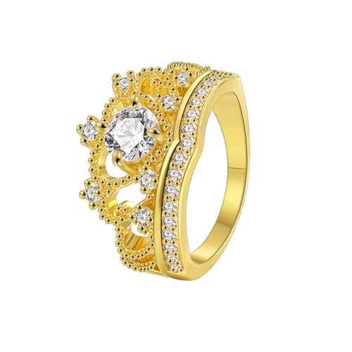 Epinki Echt Eheringe 14K Gold Au585, Krone Freundschaftsringe mit Moissanit Weiß Rundschliff, Gelbgold Au585 Trauringe, Gr.51 (16.2) von Epinki