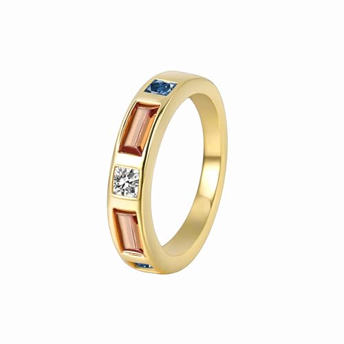 Epinki Echt Freundschaftsringe Gelbgold 9 Karat Au375, Vintage Eheringe mit Labor Erstellt Saphir Orange Rechteckschliff, 9K Gold Pärchen Ringe, Gr.54 (17.2) von Epinki