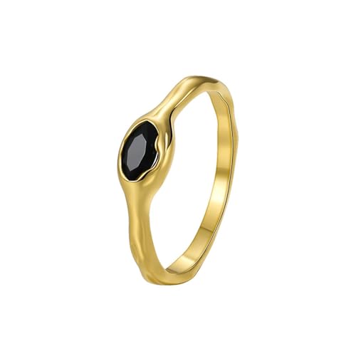 Epinki Echt Gold Freundschaftsringe Au375 Gold, Solitär Klassiker Verlobungsring mit Achat Schwarz Ovalschliff, 9K Gelbgold Hochzeitsring, Gr.52 (16.6) von Epinki