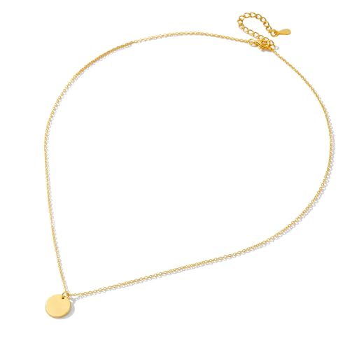Epinki Echt Gold Schmuck Damen Halskette Modeschmuck 18K Au750 Gelbgold, Flacher Teller Anhänger Damenkette, 750 Gold Kette Frauen, 40+5CM von Epinki