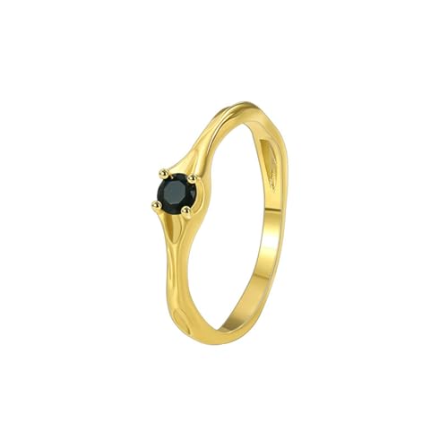 Epinki Echt Gold Schmuck Eheringe Gelbgold 9 Karat 375, Klassiker Verlobungsring mit Onyx Schwarz Rundschliff, 9K Gold Pärchen Ringe, Gr.62 (19.7) von Epinki