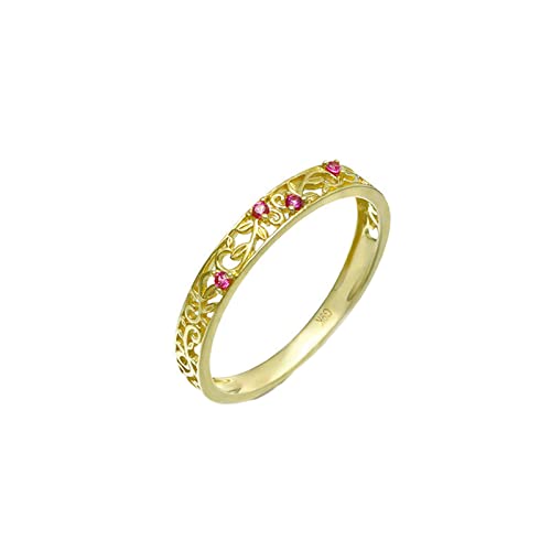 Epinki Echt Gold Schmuck Ring Au585 Gold, Reben Verlobungsring mit Korund (Rot, Rundschliff) 14K Gold Eheringe Freundschaftsringe Pärchen Ringe für Damen, Gold, Gr.62 von Epinki