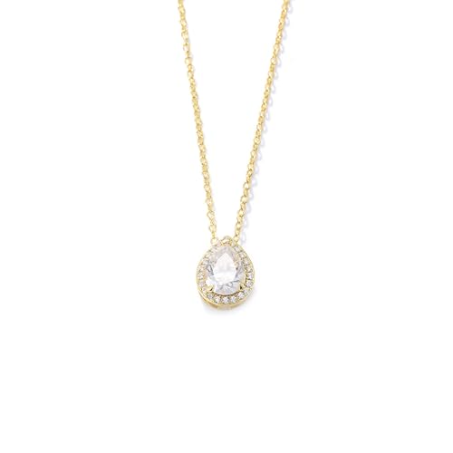 Epinki Echt Goldschmuck Halskette Damen Modeschmuck Gold 9 Karat Au375, Solitär Klassiker Anhänger Damenkette mit Moissanit Weiß Tropfenschliff, 9K Gelbgold Kette Frauen, 40+5CM von Epinki