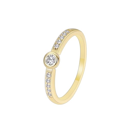 Epinki Echt Goldschmuck Trauringe Gelbgold 585 14K, Klassiker Memoirering Ewigkeitsring Partnerringe mit Moissanit Weiß Rundschliff, Au585 Gold Eheringe, Gr.48 (15.3) von Epinki