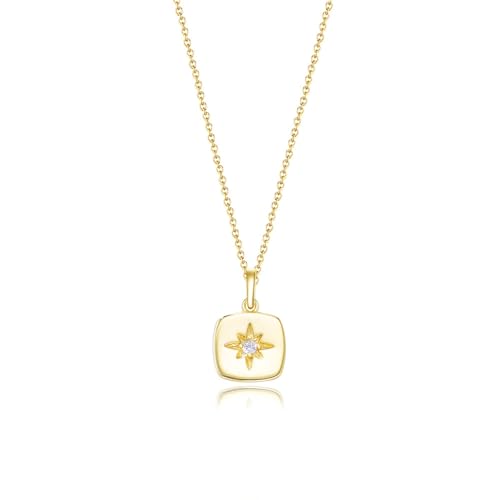 Epinki Echt Halskette Damen Jugendstil Gold 375 9 Karat, Klassiker Damenkette Anhänger mit Diamant Weiß Rundschliff, 9K Gelbgold Kette Frau Geschenk, 40+6CM Epinki Echt Halskette Damen Jugendstil Gold 375 9 Karat, Klassiker Damenkette Anhänger mit Diamant Weiß Rundschliff, 9K Gelbgold Kette Frau Geschenk, 40+6CM von Epinki