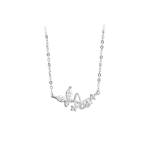 Epinki Echt Schmuck Halskette Damen Hochzeit Au375 Weißgold, Schmetterling Damenkette Anhänger mit Moissanit Weiß Marquiseschliff, 9K Frau Ketten, 40+5CM von Epinki