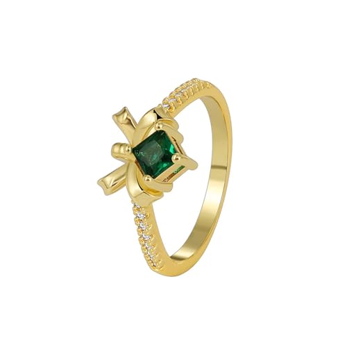 Epinki Echt Schmuck Trauringe Gelbgold 9 Karat, Bow-Knot Diamantring mit Labor Erstellt Smaragd Grün Quadratschliff, Au 375 Partnerringe, Gr.65 (20.7) von Epinki