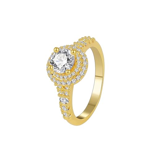 Epinki Echt Schmuck Verlobungsring 9K Au375 Gold, Klassiker Freundschaftsringe mit Moissanit Weiß Rundschliff, Gelbgold 375 Eheringe, Gr.47 (15.0) von Epinki