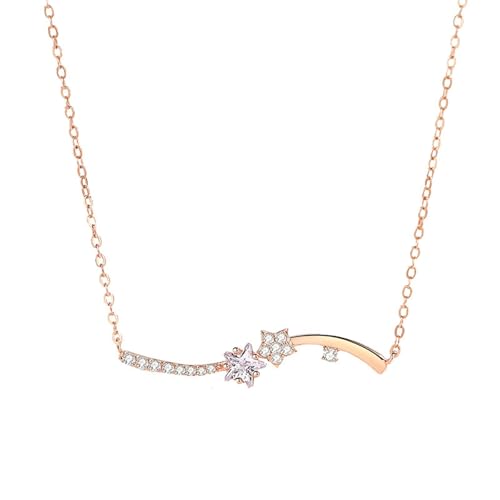 Epinki Echter Schmuck Kette Damen 14K Rose Gold 585, Meteor Anhänger Damenkette mit Moissanit Weiß Stern, Au585 Rosegold Frauen Halskette Geschenk, 40+5CM von Epinki