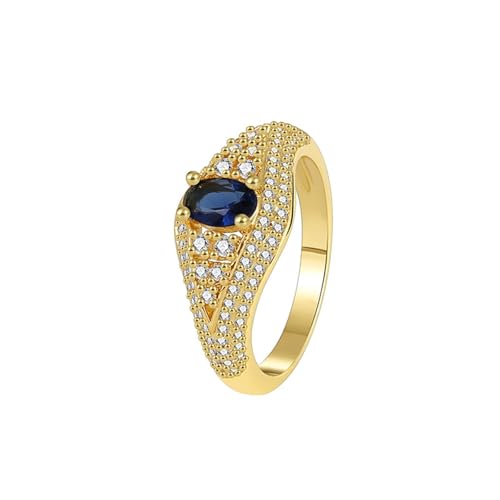 Epinki Echter Schmuck Solitärring 14 Karat Au585 Gelbgold, Oval Hochzeitsring mit Labor Erstellt Saphir Blau Ovalschliff, 14K Gold Pärchen Ringe, Gr.48 (15.3) von Epinki