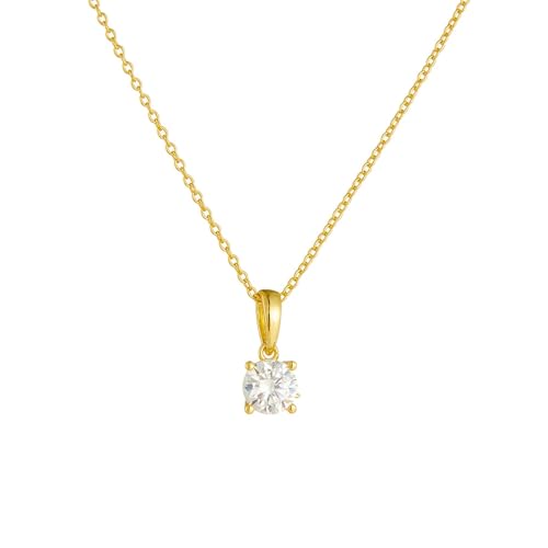 Epinki Echtes Damen Halskette Modeschmuck 9K Gold Au375, Solitär Klassiker Anhänger Damenkette mit Labor Erstellt Diamant Weiß Brillantschliff, Gelbgold Au375 Kette Frauen, 40+5CM von Epinki