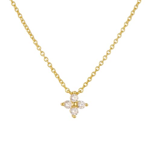 Epinki Echtes Halskette Damen Modeschmuck Gelbgold 9 Karat Au375, Blumen Anhänger Damenkette mit Labor Erstellt Diamant Weiß Rundschliff, 9K Gold Kette Frauen, 40+5CM von Epinki