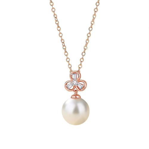 Epinki Echtes Ketten Damen Modeschmuck Rose Gold 18K Au750, Blumen Anhänger Damenkette mit Perle Weiß Rundschliff, 750 Gold Frauen Halskette Geschenk, 40+5CM von Epinki