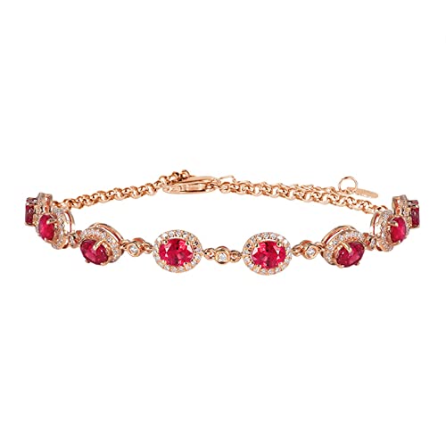 Epinki Echtgold Schmuck Armband Damen 18 Karat Rose Gold, 3ct Labor Erstellt Rubin Oval Armbänder Frauen Rot Klassiker Bettelarmband Weihnachten Au750 Rosegold mit Moissanit, Kettenlänge 20cm von Epinki