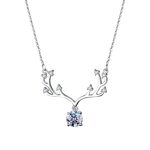 Epinki Echtgold Schmuck Damen Kette Hochzeit 18K Au750 Weißgold, Geweihe Damenkette Anhänger mit Moissanit Weiß Rundschliff, Gold 750 Halskette Frauen, 40+5CM von Epinki