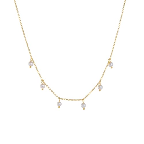 Epinki Echtgold Schmuck Damen Kette Hochzeit Gold 9 Karat Au375, Klassiker Damenkette Anhänger mit Perle Weiß Rundschliff, 9K Gelbgold Halskette Frauen, 36+5CM von Epinki