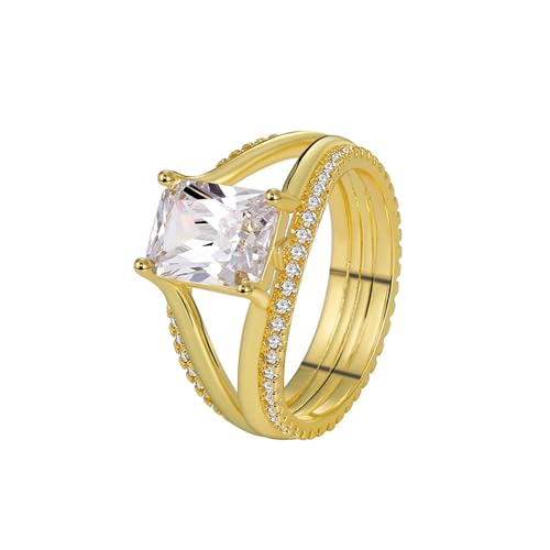 Epinki Echtgold Schmuck Eheringe Gelbgold 9 Karat Au375, Klassiker Partnerringe mit Moissanit Weiß Rechteckschliff, 9K Gold Pärchen Ringe, Gr.62 (19.7) von Epinki