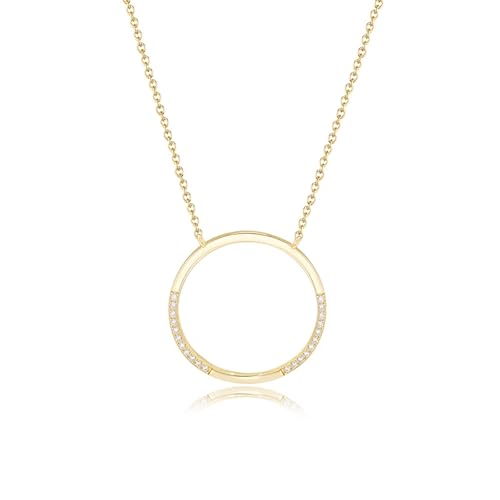 Epinki Echtgold Schmuck Halskette Damen Hochzeit Gelbgold 18K Au750, Kreis Damenkette Anhänger mit Labor Erstellt Diamant Weiß Brillantschliff, 750 Gold Frau Ketten, 45+5CM von Epinki
