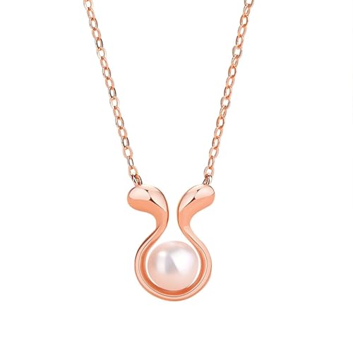 Epinki Echtschmuck Kette Damen Rosegold Au585, Kaninchen Anhänger Damenkette mit Perle Weiß Rundschliff, 14K Gold Frauen Halskette Geschenk, 40+5CM von Epinki