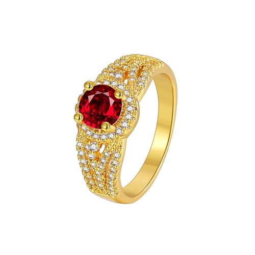 Epinki Echtschmuck Trauringe 14K Au585 Gold, Klassiker Partnerringe mit Labor Erstellt Rubin Rot Rundschliff, Gelbgold 585 Freundschaftsringe, Gr.48 (15.3) von Epinki