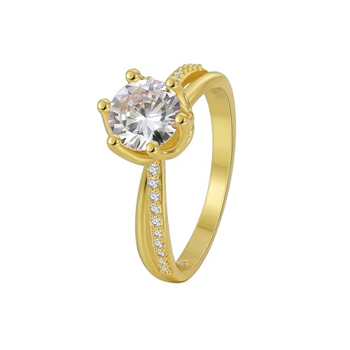 Epinki Echtschmuck Trauringe Gold 375, Solitär Klassiker Partnerringe mit Moissanit Weiß Rundschliff, 9K Gelbgold Diamantring, Gr.52 (16.6) von Epinki