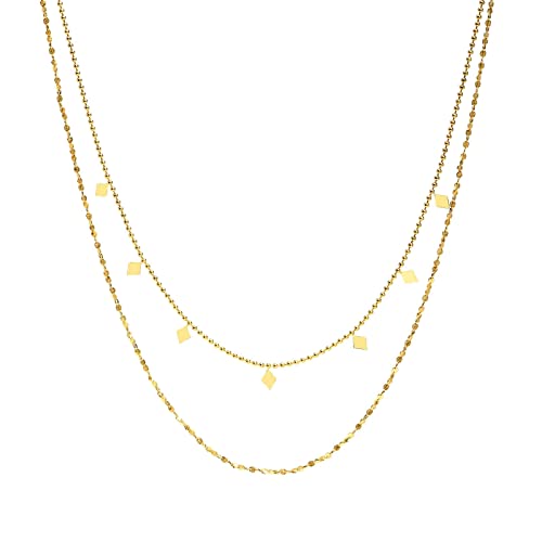 Epinki Edelstahl Halskette Damen, Anhänger Elengant Doppel Schichten Rhombus Ketten, Gold Necklace 40CM Epinki Edelstahl Halskette Damen, Anhänger Elengant Doppel Schichten Rhombus Ketten, Gold Necklace 40CM von Epinki