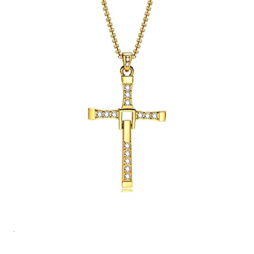 Epinki Edelstahl Herren Halskette Viking, Anhänger Kreuz Erbskette mit Funkelndem Weiß Zirkonia, Gold Halskette Schmuck Geschenke 60CM von Epinki