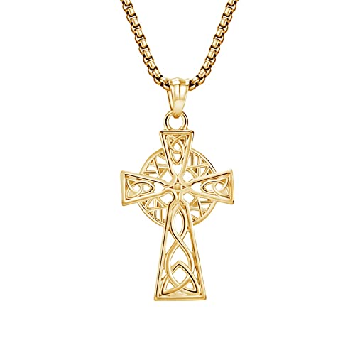 Epinki Edelstahl Herren Halskette Viking, Anhänger Vintage Hohl Kreuz Dreieck Keltischer Knoten Erbskette, Gold Kette für Männer Schmuck 60CM Epinki Edelstahl Herren Halskette Viking, Anhänger Vintage Hohl Kreuz Dreieck Keltischer Knoten Erbskette, Gold Kette für Männer Schmuck 60CM von Epinki