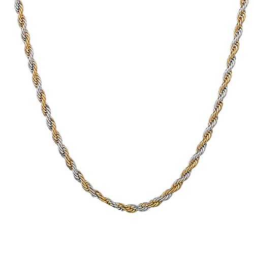 Epinki Edelstahl Kette Männer 65 cm, Herren Kordelkette Gold Zopfkette Breit 5MM Edelstahl Kette Schmuck Hip Hop von Epinki