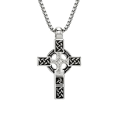 Epinki Edelstahlketten für Herren, Anhänger Vintage Kreuz Keltischer Knoten Erbskette, Silber Necklace Halskette 60CM von Epinki