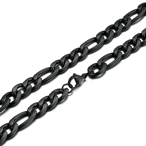 Epinki Edelstahlketten für Männer 60 cm, Herren Figarokette Schwarz Kette Edelstahl Schmuck Breit 10MM Freundschaftskette Jungen von Epinki