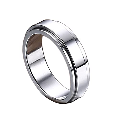 Epinki Ehering Herren, 6MM Edelstahl Bandring Anxiety Ring Poliert Spinning Ringe für Männer, Silber, Gr.52 (16.6) von Epinki