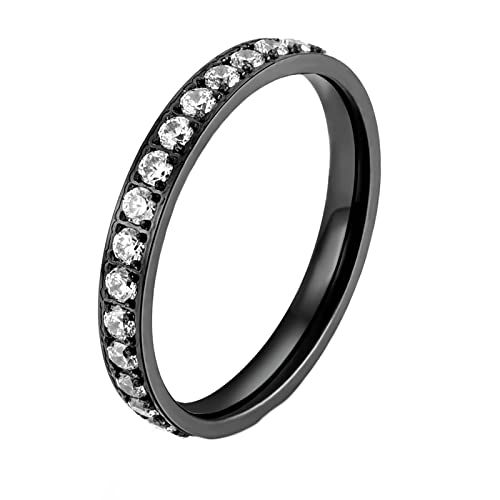 Epinki Eheringe Damen 3MM, Schwarz Damenring Ehering Kristallstein Stapelbar mit Zirkonia Edelstahl Ringe Frauen, Größe 54 (17.2) von Epinki