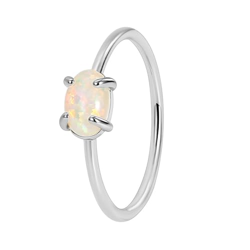 Epinki Freundschaftsringe Weißgold 9 Karat 375, Bunt Opal Pärchen Ringe Klassiker Zierlich mit Ovalschliff, 9K Gold Verlobungsring Echt Gold Schmuck, Gr.48 (15.3) von Epinki