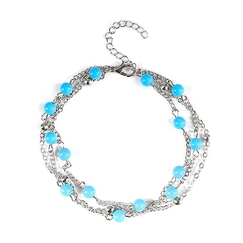 Epinki Fußkette Damen, Legierung Mehrfachschichten Kugel Fuss Schmuck Braut Armbänder für Mädchen Silber Bettelarmband, 20+5cm Größenverstellbares von Epinki