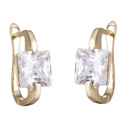 Epinki Gelbgold 14K Au585 Schmuck Damen Ohrringe, Klassiker Creolen mit Moissanit Quadratschliff, 585 Gold Ohrringe Nickelfrei Echt Gold Schmuck von Epinki