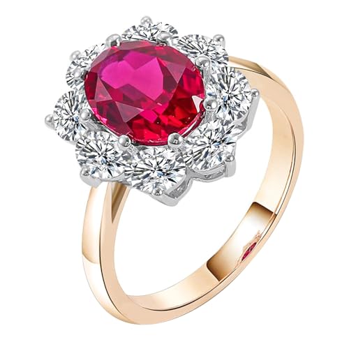 Epinki Gelbgold 18 Karat 750 Ring, Blumen Hochzeitsring mit Labor Erstellt Rubin Rot Ovalschliff, Pärchen Ringe Eheringe 18K Gold Damen Echt Gold Schmuck, Individuelle Größen von Epinki