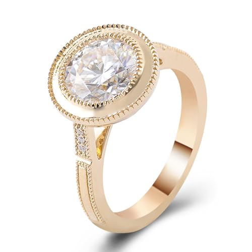 Epinki Gelbgold 18K Au750 Ring, Rund Pärchen Ringe mit Moissanit I-J Ovalschliff, 750 Gold Eheringe Hochzeitsring Damen Echte Goldschmuck, Individuelle Größen von Epinki