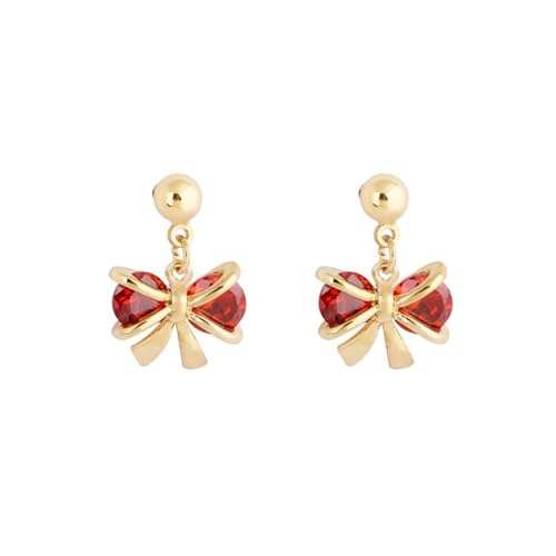 Epinki Gelbgold 585 14K Damenohrringe, Bowknot Ohrhänger mit Labor Erstellt Rubin Rot, Au585 Gold Frauen Ohrringe Echt Gold Schmuck von Epinki
