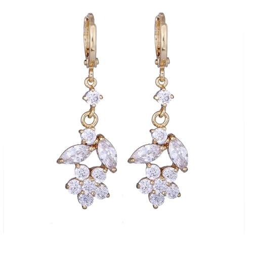 Epinki Gold 14 Karat 585 Ohrringe Vintage Echt, Hoop Creole Blumen Blatt Ohrhänger mit Moissanit Marquiseschliff, 14K Gold Frauen Ohrringe, Gold von Epinki