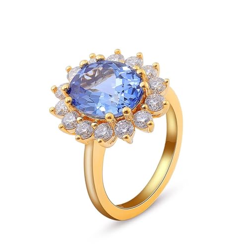 Epinki Gold 18 Karat Ring, Blumen Verlobungsring mit Labor Erstellt Saphir 4ct Ovalschliff, Au 750 Pärchen Ringe Hochzeitsring Damen Echt Gold Schmuck, Individuelle Größen von Epinki