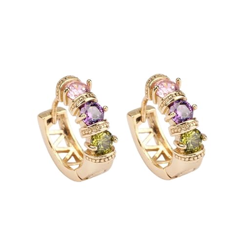 Epinki Gold 18K Au750 Frauen Ohrringe, Hoop Creole Creolen mit Amethyst Rosa Kristall Granat Bunt, Gelbgold 750 Ohrringe Echt, Gold von Epinki