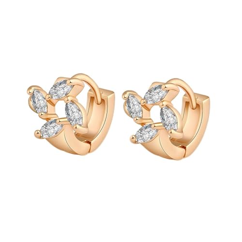 Epinki Gold 9 Karat Au375 Ohrringe Frauen, Hoop Creole Blatt Creolen mit Moissanit Marquiseschliff, 9K Gold Ohrringe Hängend Echt Goldschmuck von Epinki
