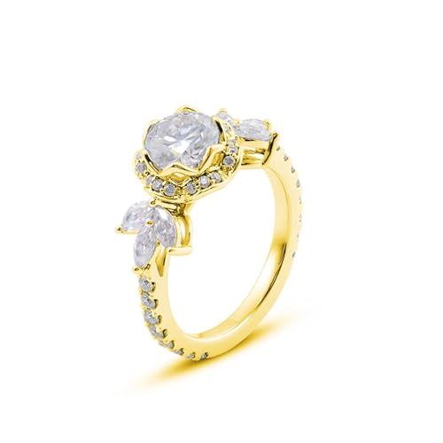 Epinki Gold 9K 375 Ring, Blumen Pärchen Ringe mit Moissanit 1ct Ovalschliff, Hochzeitsring Gelbgold Au375 Verlobungsring Damen Echt Goldschmuck, Individuelle Größen von Epinki